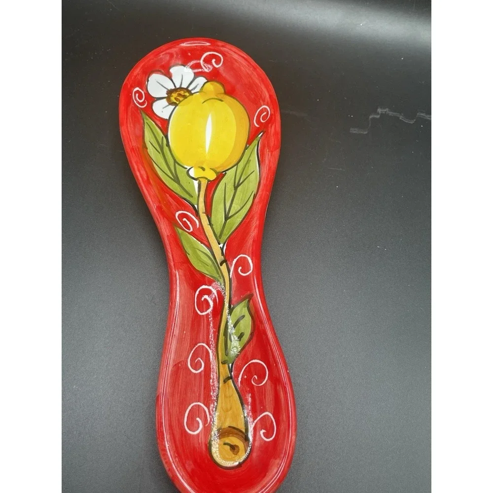 Hand-Painted Italian Ceramic Lemon Spoon Rest, 8.75